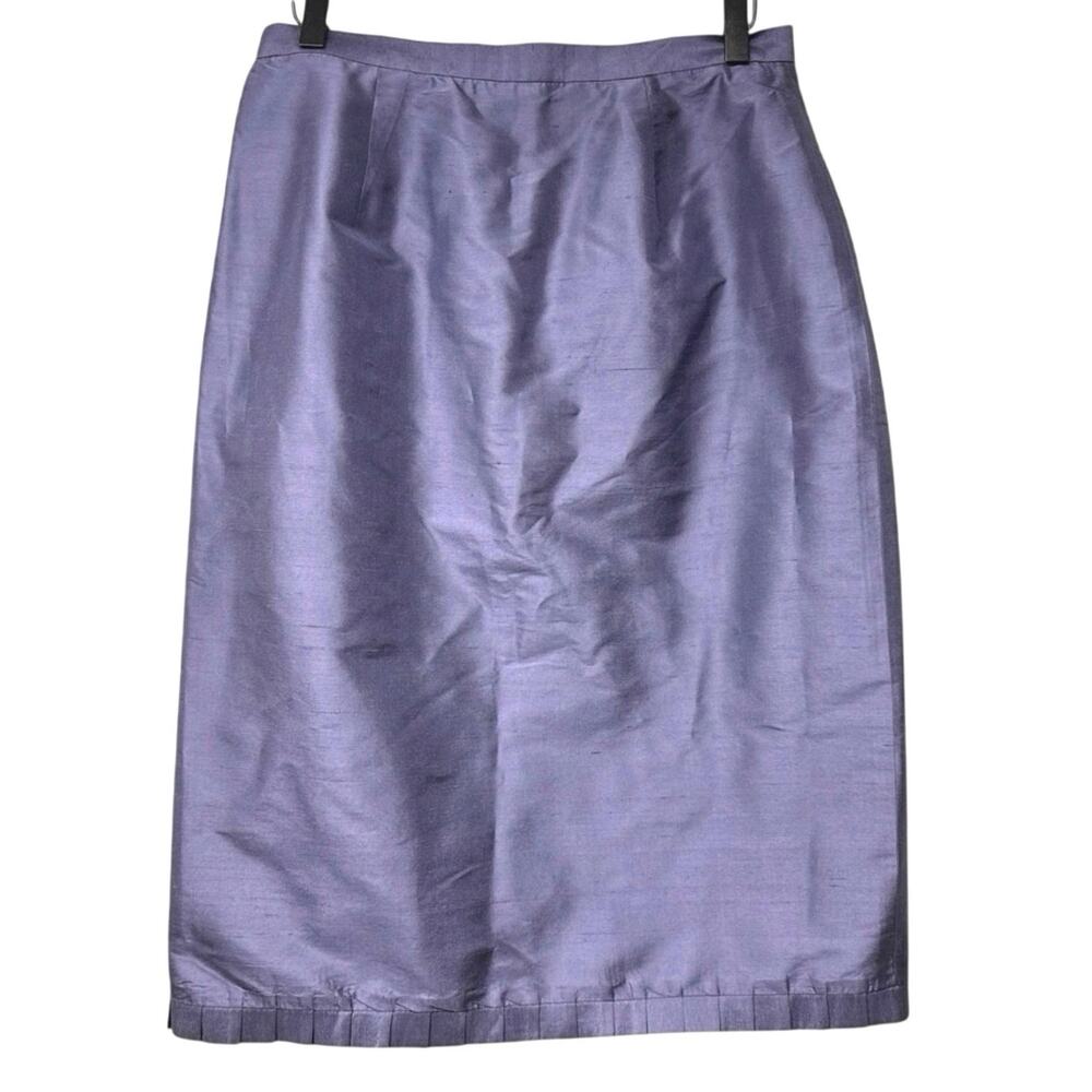 Vintage Oleg Cassini Siz 10 100% Silk Shantung Pencil Skirt Lavender Pleated Hem